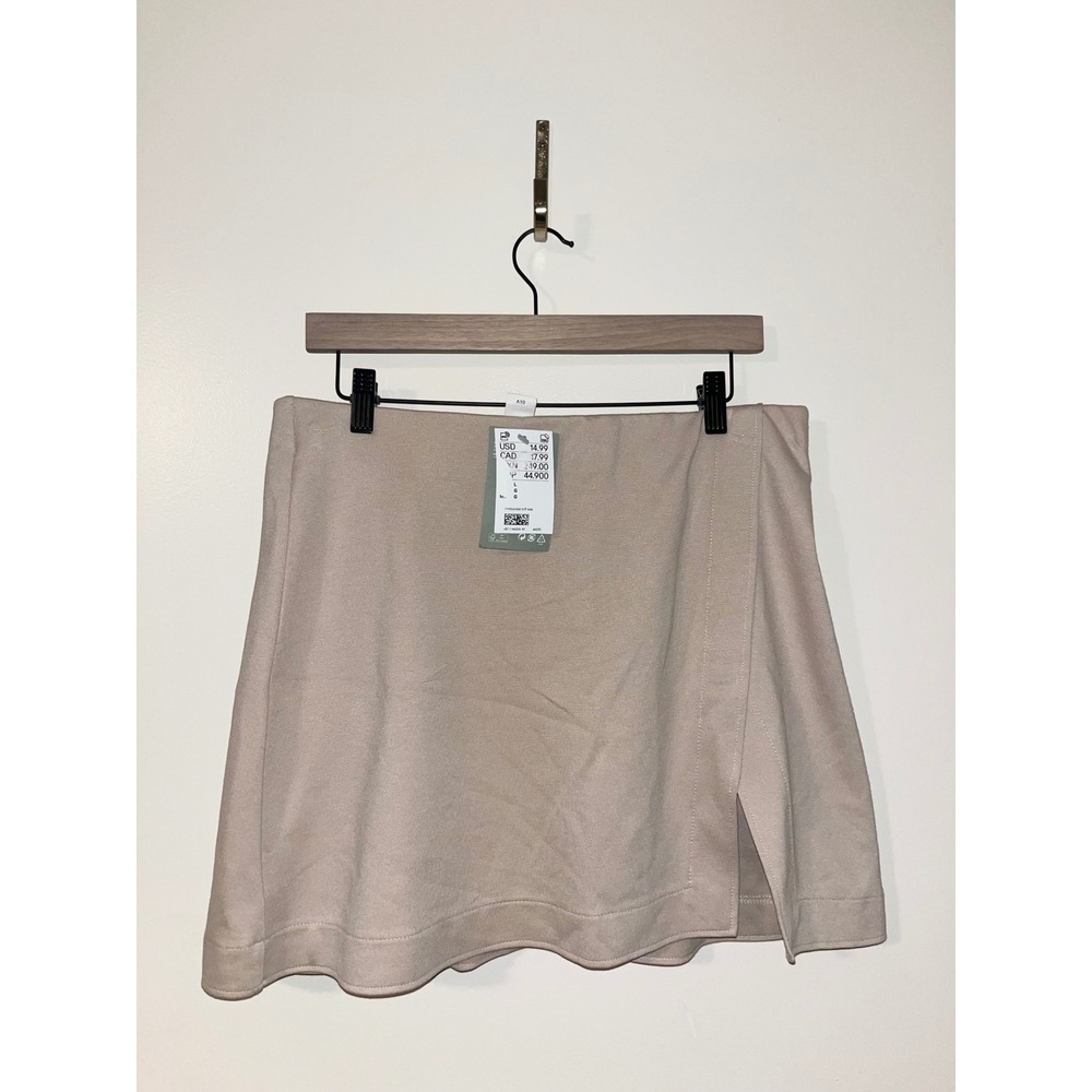 H&M Wrap A Line Leg Slit Mini Skirt NWT Neutral Beige Tan Capsule Size L
